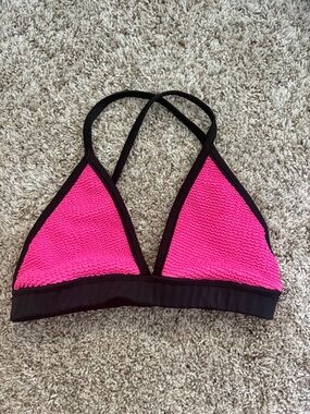 Five Dance wear pink crinkle sports bra with Black Trim